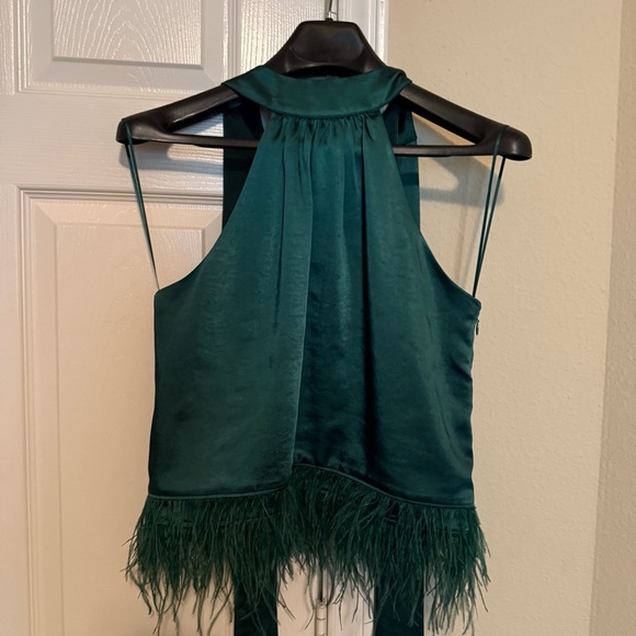 VICI Emerald Green Sleeveless Top with Feather Trim - Picture 1 of 5